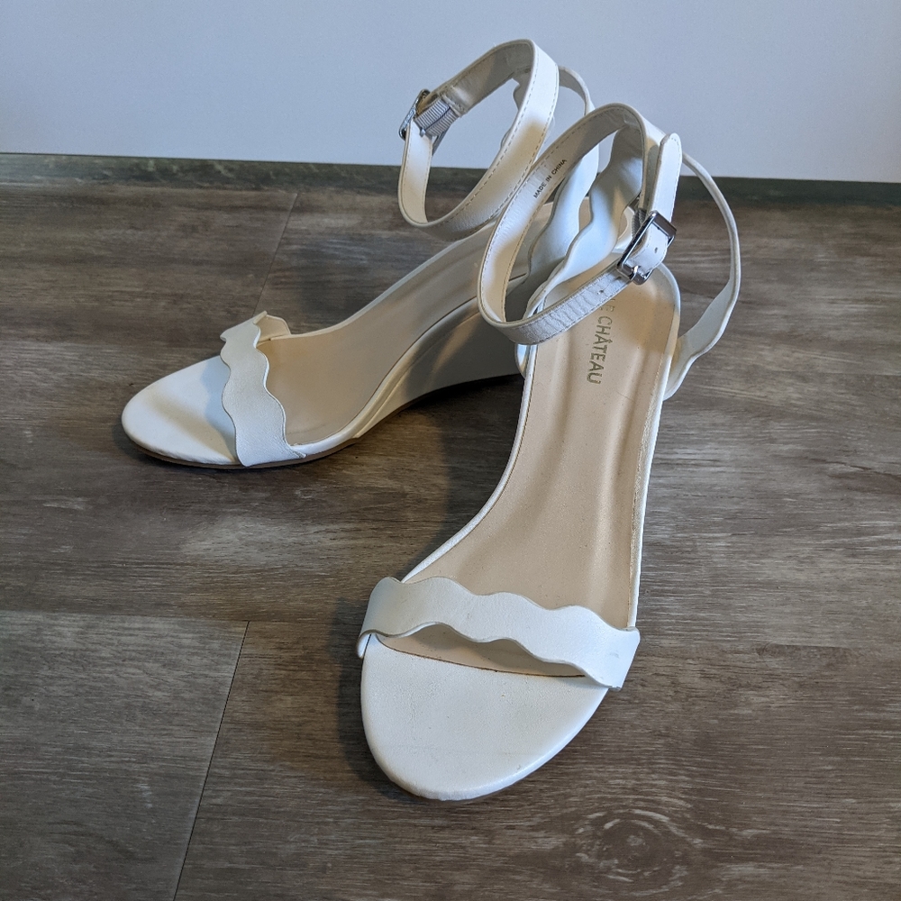 Le Chateau White Wedge Heels